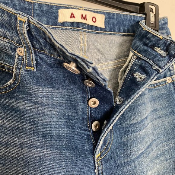 AMO Babe in Old School High Rise Ankle Distressed Jeans Side Piping size 26 - Picture 3 of 8